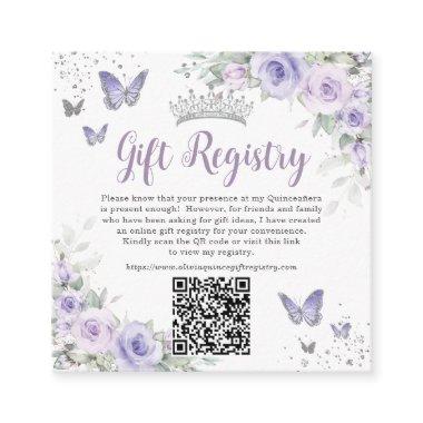 Purple Lavender Butterflies Quinceanera QR Gift Enclosure Invitations