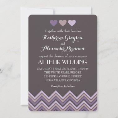 Purple Lavender Chevron Wedding Invitations Love