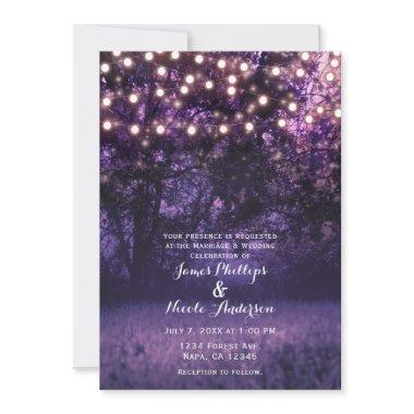 Purple Lavender Dusk Lights Forest Rustic Wedding
