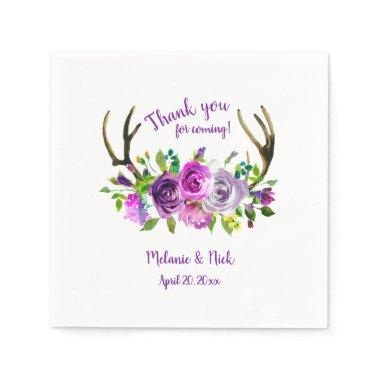 Purple Lavender Floral antlers wedding decor Paper Napkins
