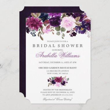 Purple Lavender Floral Boho Bridal Shower Invitations