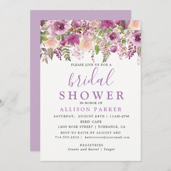 Purple Lavender Floral Bridal Shower Invitations
