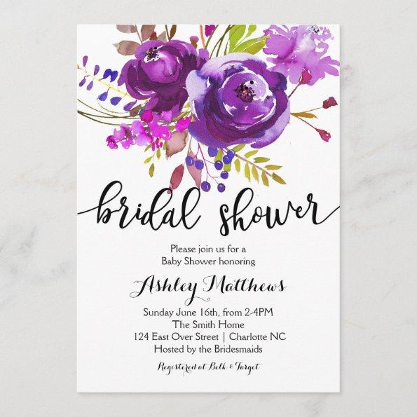 Purple Lavender Floral Bridal Shower Invitations