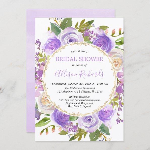 Purple lavender floral watercolor bridal shower Invitations