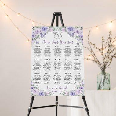 Purple Lavender Floral Wedding Rings Seating Chart Foam Board