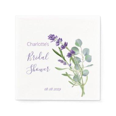 Purple Lavender Flowers Eucalyptus Bridal Shower Napkins