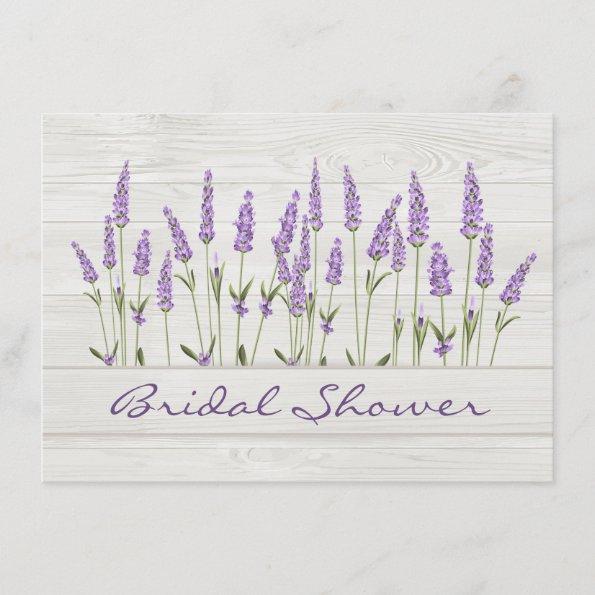 Purple lavender flowers on wood Bridal Shower Invitations