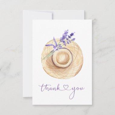 Purple Lavender Flowers Straw Hat Thank You Invitations