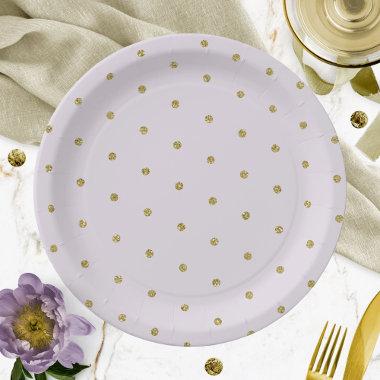 Purple Lavender Gold Glitter Polka Dot Pattern Paper Plates