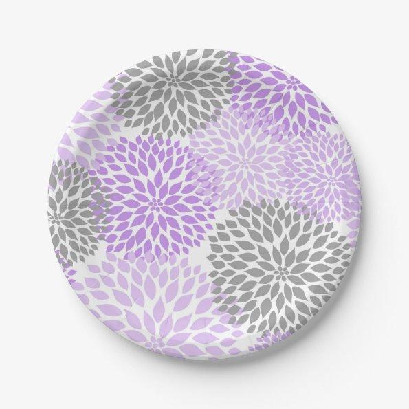 Purple Lavender Gray Dahlia Baby Shower / Bridal Paper Plates