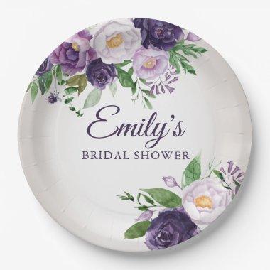Purple Lavender Greenery Gray Bridal Shower Paper Plates