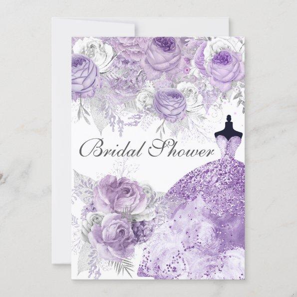 Purple Lavender Rose Dress Bridal Shower Invitations