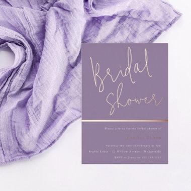 Purple Lavender & Rose Gold Bridal Shower Foil Invitations