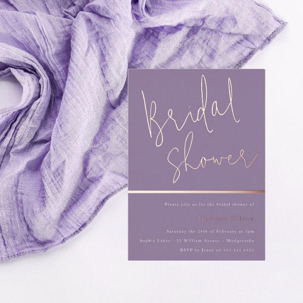 Purple Lavender & Rose Gold Bridal Shower Foil Invitations