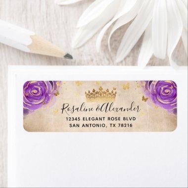 Purple Lavender Rose Gold Crown Return Address Label