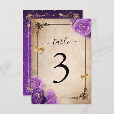 Purple Lavender Rose Gold Table Number Cards