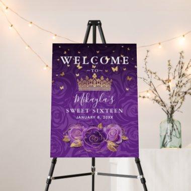 Purple Lavender Roses Gold Crown Welcome Party Foam Board