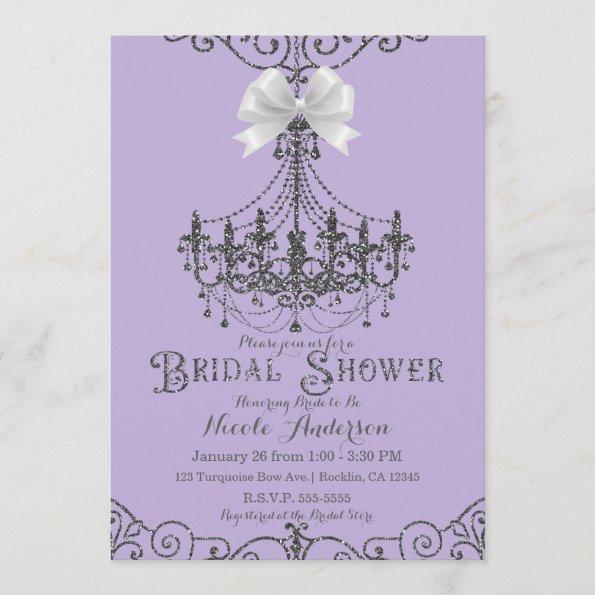 Purple Lavender & Silver White Bow Bridal Shower Invitations