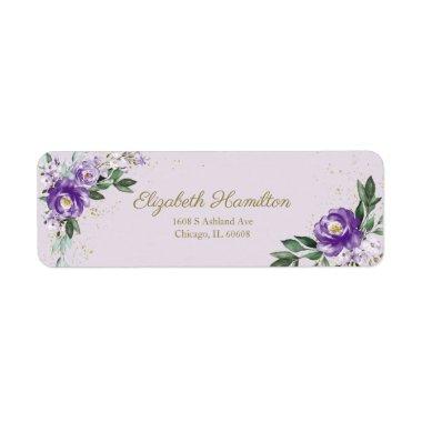 Purple Lavender Watercolor Floral Bouquet Elegant Label