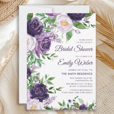 Purple Lavender Watercolor Floral Bridal Shower Invitations