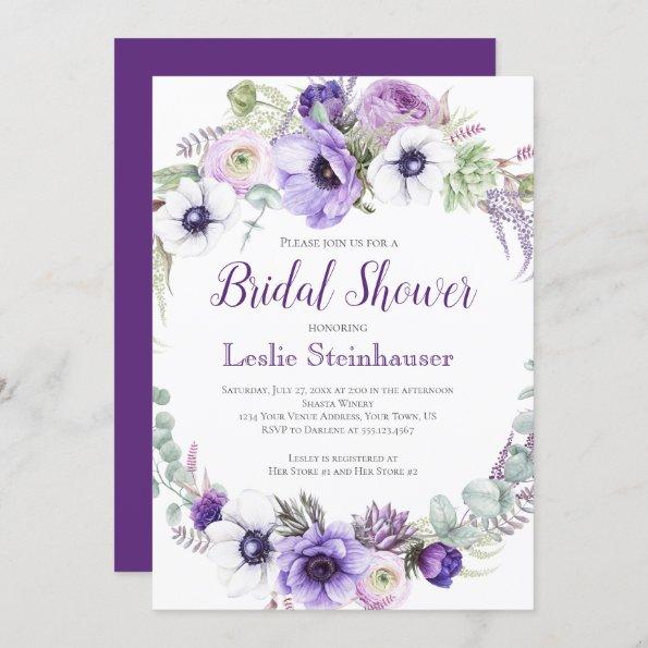 Purple Lavender White Floral Bridal Shower | Invitations