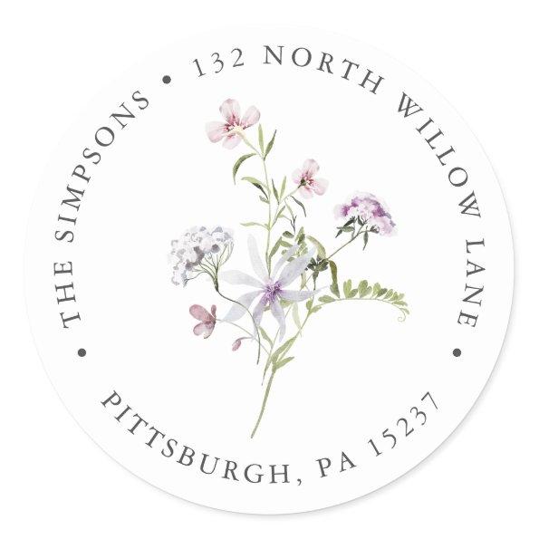 Purple Lavender Wildflower Return Address Classic Round Sticker