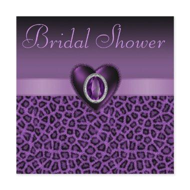 Purple Leopard Print & Bling Hearts Bridal Shower Invitations