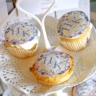 Purple, Light Blue Rose Vine Wreath Monogram Edible Frosting Rounds