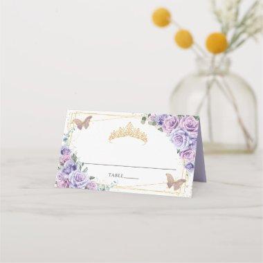 Purple Lilac Floral Butterflies Quinceañera XV 16 Place Invitations