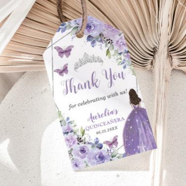 Purple Lilac Floral Princess Butterfly Quinceañera Gift Tags