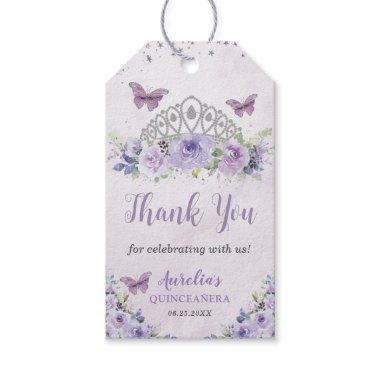 Purple Lilac Floral Princess Crown Quinceañera Gift Tags
