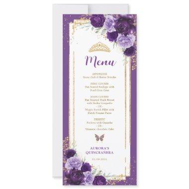 Purple Lilac Floral Quinceanera Birthday Menu