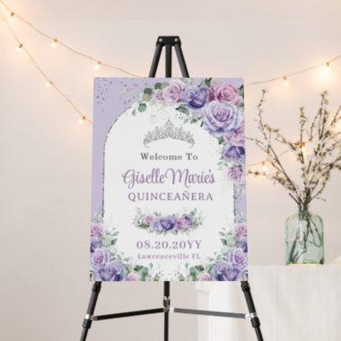 Purple Lilac Floral Rose QUINCEAÑERA Silver Arch Foam Board