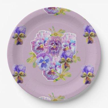 Purple lilac Flowers Pattern Paper Party Plate
