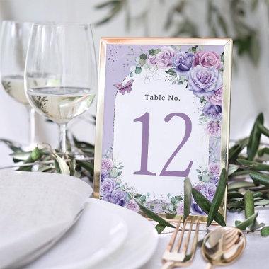 Purple Lilac Lavender Floral Birthday Quinceañera Table Number