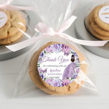 Purple Lilac Lavender Floral Quinceañera Princess Classic Round Sticker