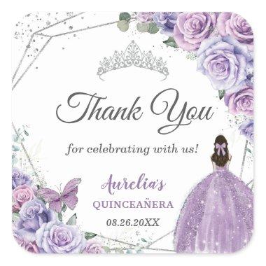 Purple Lilac Lavender Floral Quinceañera Princess Square Sticker