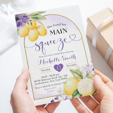 Purple Lilac Lemon Main Squeeze Bridal shower Invitations