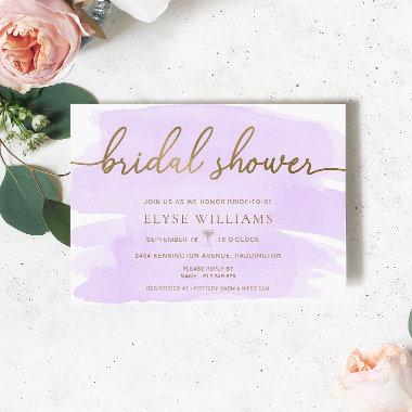 Purple Lilac Watercolour Gold Bridal Shower Invitations