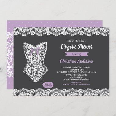 Purple lingerie shower Invitations chalkboard lace