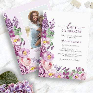 Purple Love In Bloom Bridal Shower Invitations