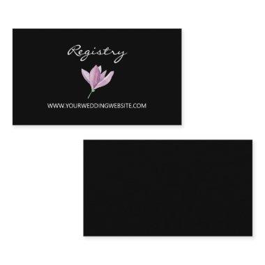 Purple Magnolia on Black Floral Wedding Details Enclosure Invitations