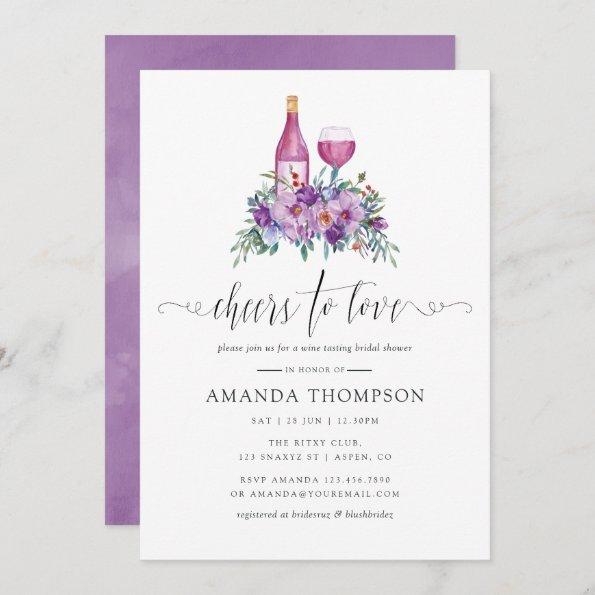 Purple Magnolia & Roses Wine Tasting Bridal Shower Invitations