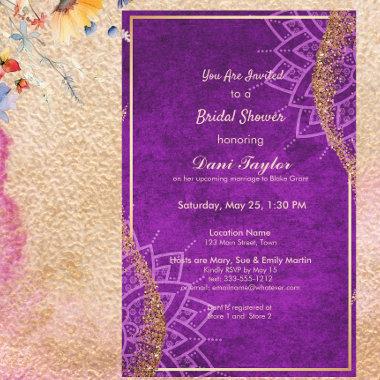 Purple Mandala Rose Gold Glitter Bridal Shower Invitations