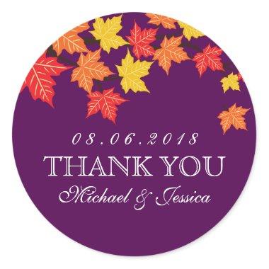 Purple Maple Leaf Fall Autumn Wedding Sticker