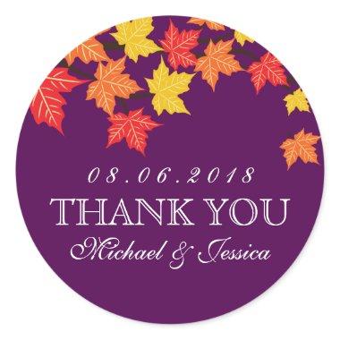 Purple Maple Leaf Fall Autumn Wedding Sticker