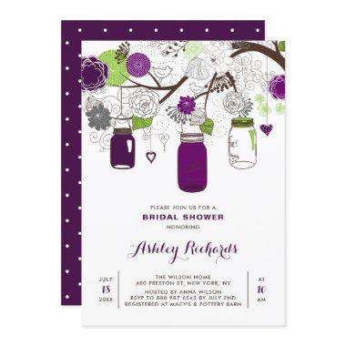 Purple Mason Jars Floral Bridal Shower Invitations