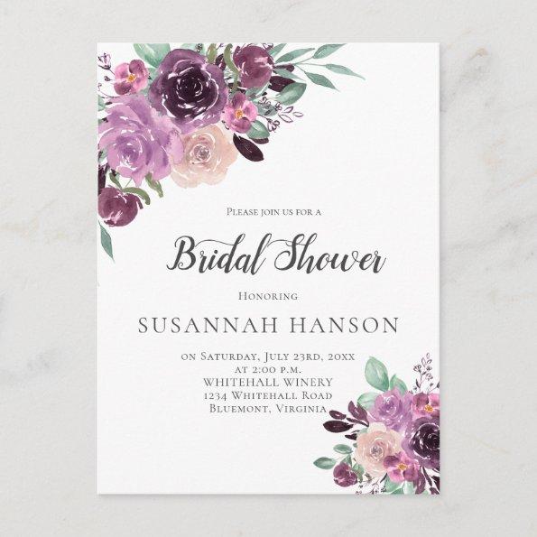 Purple Mauve Sangria Floral Bridal Shower PostInvitations