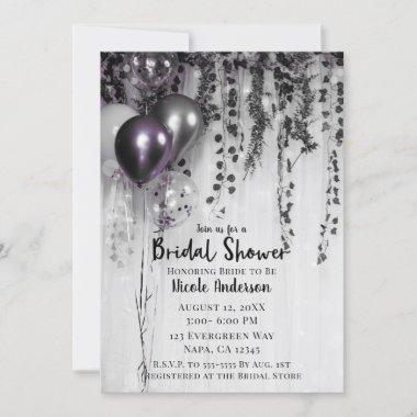 Purple Metallic Party Balloons Ivy Bridal Shower Invitations