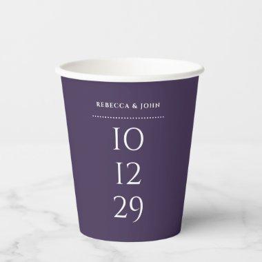 Purple Minimalist Special Date Wedding Paper Cups